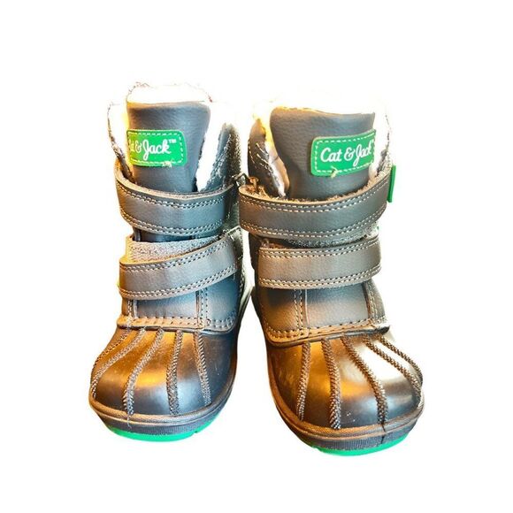 Cat & Jack Kids' Winter Boots Size 6‎ Black & Green Synthetic Upper Hook & Loop - Picture 4 of 10